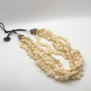 Very Elegant Coin Shape Beads in Ivory Color Necklace 5 strands
